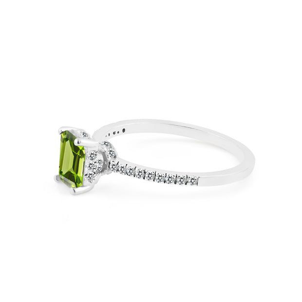 Peridot & Diamond Gemstone Solid 14k White Gold Ring