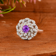 Amethyst Gemstone & Diamond Solid 14k White Gold Ring