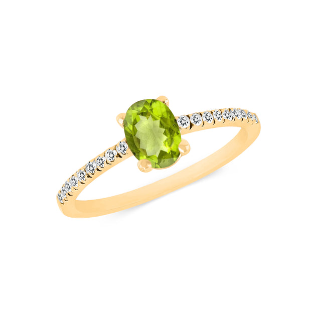 Peridot Gemstone & Diamond Solid 14k Yellow Gold Ring