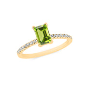Peridot & Diamond Gemstone Solid 14k Yellow Gold Ring