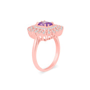 Amethyst Gemstone & Diamond Solid 14k Rose Gold Ring
