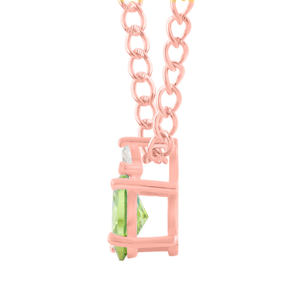 Peridot Gemstone & Diamond Solid 14k Rose Gold Pendant