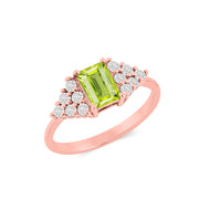 Peridot Gemstone & Diamond Solid 14k Rose Gold Ring