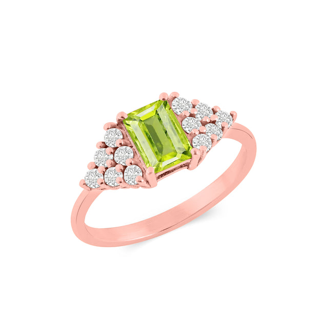 Peridot Gemstone & Diamond Solid 14k Rose Gold Ring