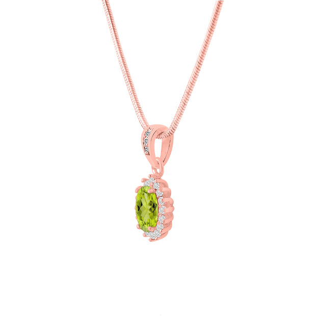 Peridot Gemstone & Diamond Solid 14k Rose Gold Pendant
