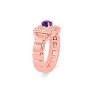 Amethyst Gemstone & Diamond Solid 14k Rose Gold Ring