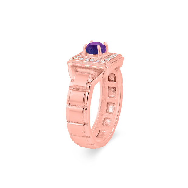 Amethyst Gemstone & Diamond Solid 14k Rose Gold Ring
