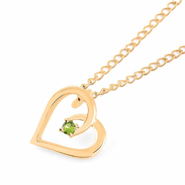 Peridot Gemstone Solid 14k Yellow Gold Heart Pendant
