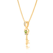 Peridot Gemstone & Diamond Solid 14k Yellow Gold Key Pendant