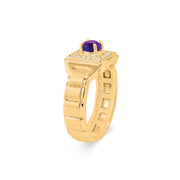 Amethyst Gemstone & Diamond Solid 14k Yellow Gold Ring