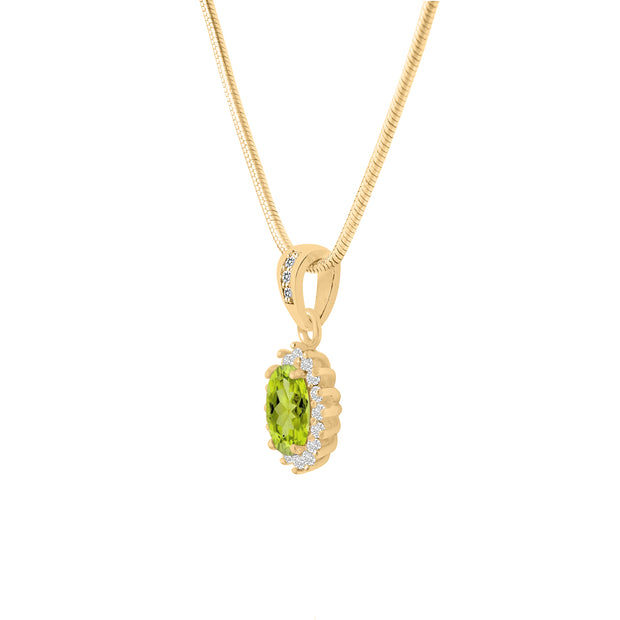 Peridot Gemstone & Diamond Solid 14k Yellow Gold Pendant