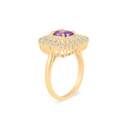 Amethyst Gemstone & Diamond Solid 14k Yellow Gold Ring