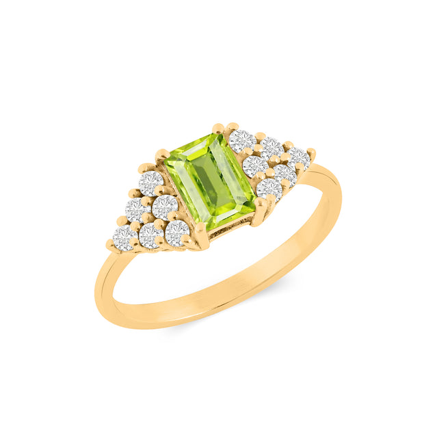 Peridot Gemstone & Diamond Solid 14k Yellow Gold Ring