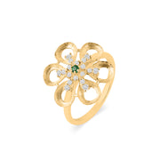 Emerald Gemstone & Diamond Solid 14k Yellow Gold Ring