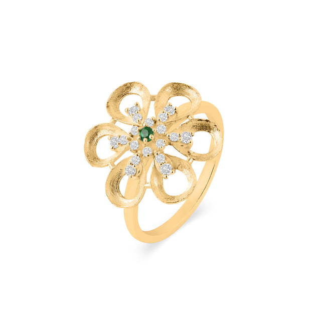 Emerald Gemstone & Diamond Solid 14k Yellow Gold Ring
