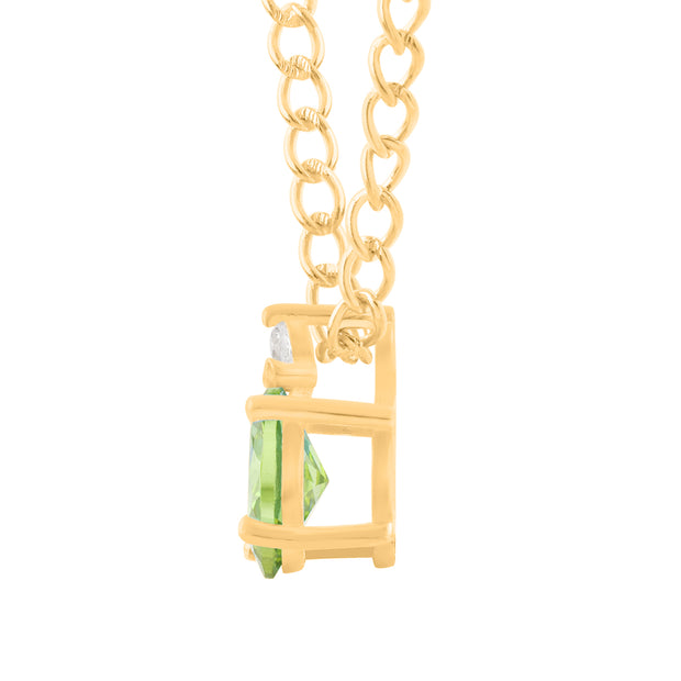 Peridot Gemstone & Diamond Solid 14k Yellow Gold Pendant