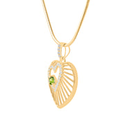 Peridot Gemstone & Diamond Solid 14k Yellow Gold Heart Pendant