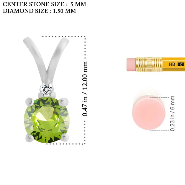 Peridot Gemstone & Diamond Solid 925 Sterling Silver Pendant