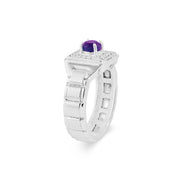 Amethyst Gemstone & Diamond Solid 14k White Gold Ring