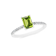 Peridot & Diamond Gemstone Solid 14k White Gold Ring