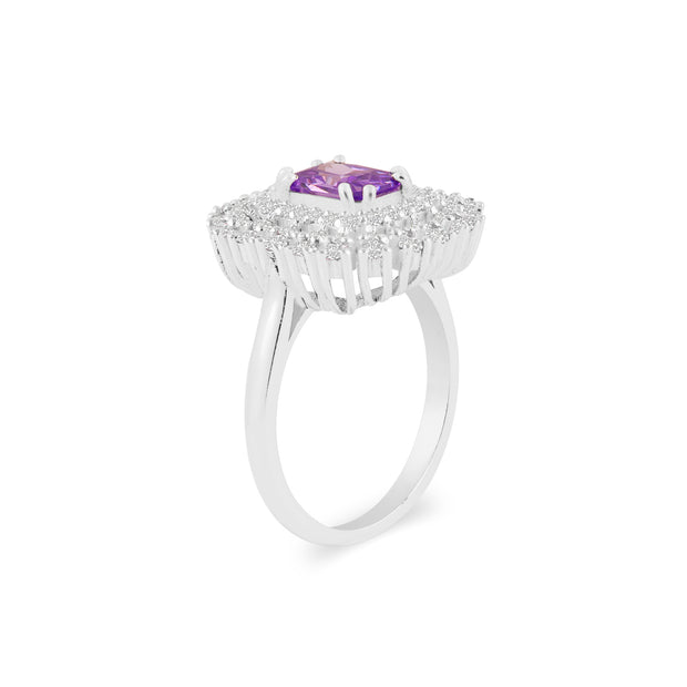 Amethyst Gemstone & Diamond Solid 14k White Gold Ring