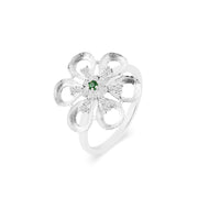 Emerald Gemstone & Diamond Solid 14k White Gold Ring