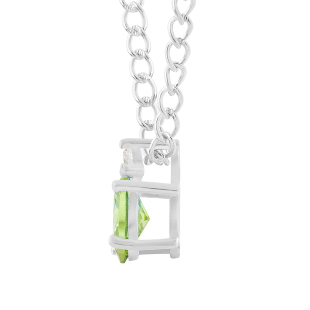 Peridot Gemstone & Diamond Solid 14k White Gold Pendant