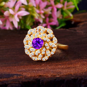 Amethyst Gemstone & Diamond Solid 14k Yellow Gold Ring