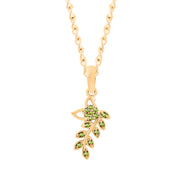 Peridot Gemstone Solid 14k Yellow Gold Leaf Pendant