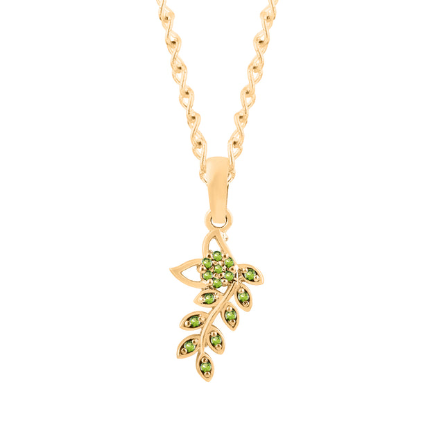 Peridot Gemstone Solid 14k Yellow Gold Leaf Pendant