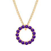 Amethyst Gemstone Solid 14k Yellow Gold Round Ring Pendant