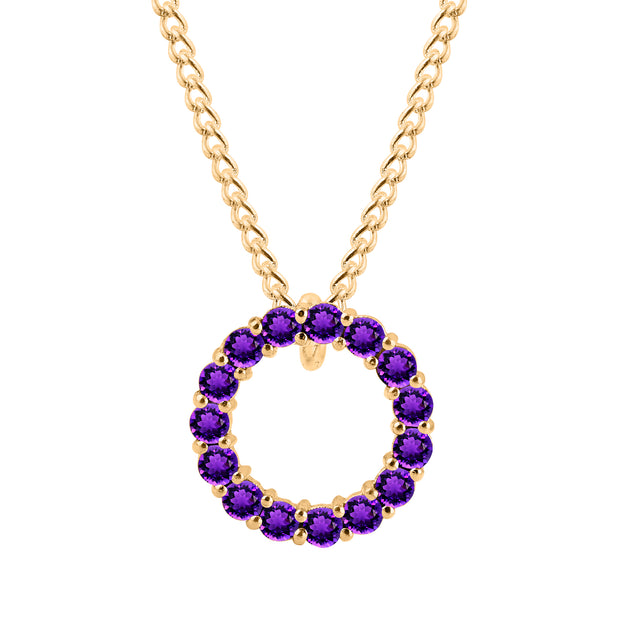 Amethyst Gemstone Solid 14k Yellow Gold Round Ring Pendant