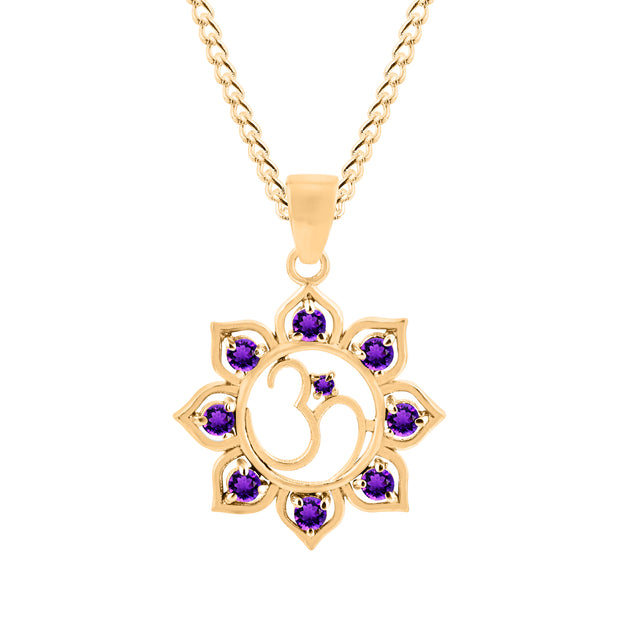 Amethyst Gemstone Solid 14k Yellow Gold OM Pendant