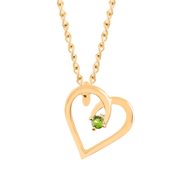 Peridot Gemstone Solid 14k Yellow Gold Heart Pendant