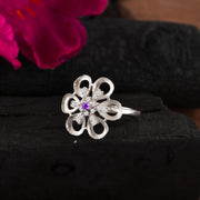 Amethyst Gemstone & Diamond Solid 14k White Gold Ring