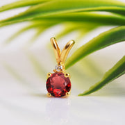 Garnet Gemstone & Diamond Solid 14k Yellow Gold Pendant