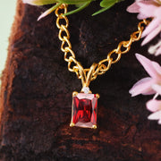 Garnet Gemstone & Diamond Solid 14k Yellow Gold Pendant