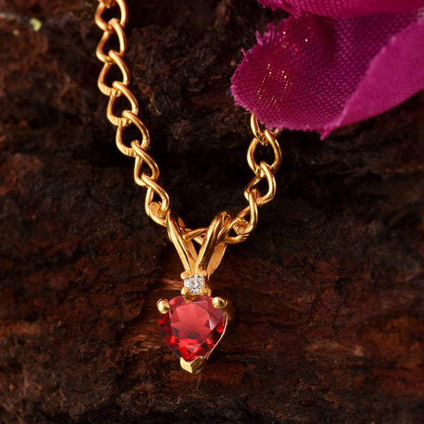 Garnet Gemstone & Diamond Solid 14k Yellow Gold Pendant