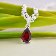 Garnet Gemstone & Diamond Solid 14k White Gold Pendant