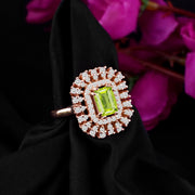 Peridot Gemstone & Diamond Solid 14k Rose Gold Ring