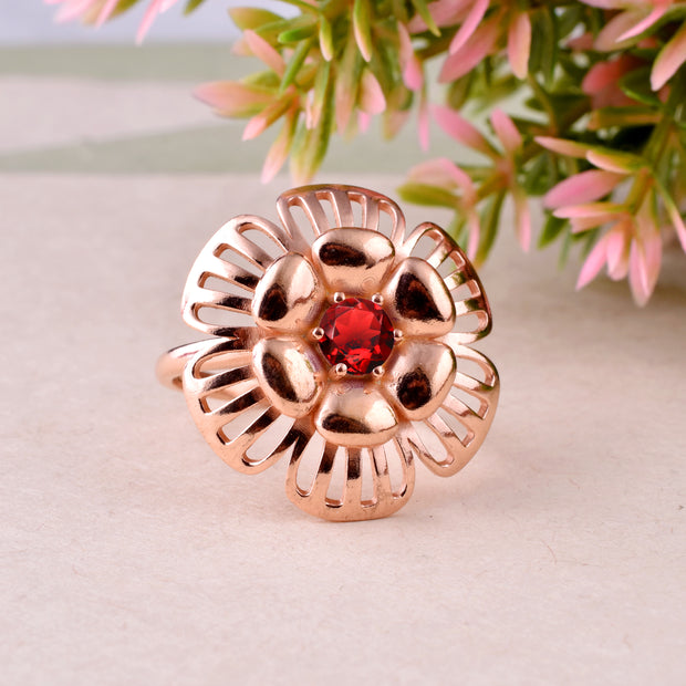 Garnet Gemstone Solid 14k Rose Gold Ring