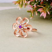 Amethyst Gemstone & Diamond Solid 14k Rose Gold Ring