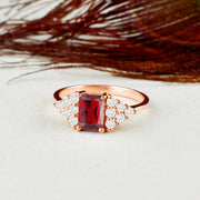 Garnet Gemstone & Diamond Solid 14k Rose Gold Ring