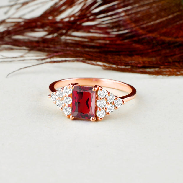 Garnet Gemstone & Diamond Solid 14k Rose Gold Ring