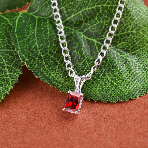 Garnet Gemstone & Diamond Solid 14k White Gold Pendant