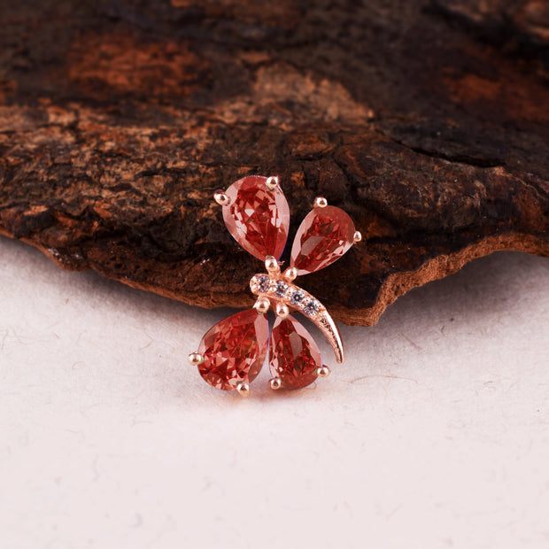 Garnet Gemstone & Diamond Solid 14k Rose Gold Pendant