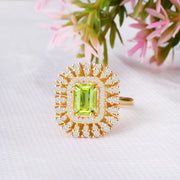 Peridot Gemstone & Diamond Solid 14k Yellow Gold Ring