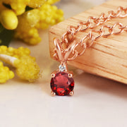Garnet Gemstone & Diamond Solid 14k Rose Gold Pendant
