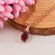 Garnet Gemstone & Diamond Solid 14k Rose Gold Pendant