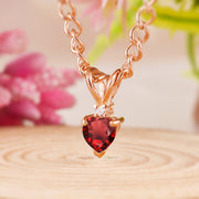 Garnet Gemstone & Diamond Solid 14k Rose Gold Pendant